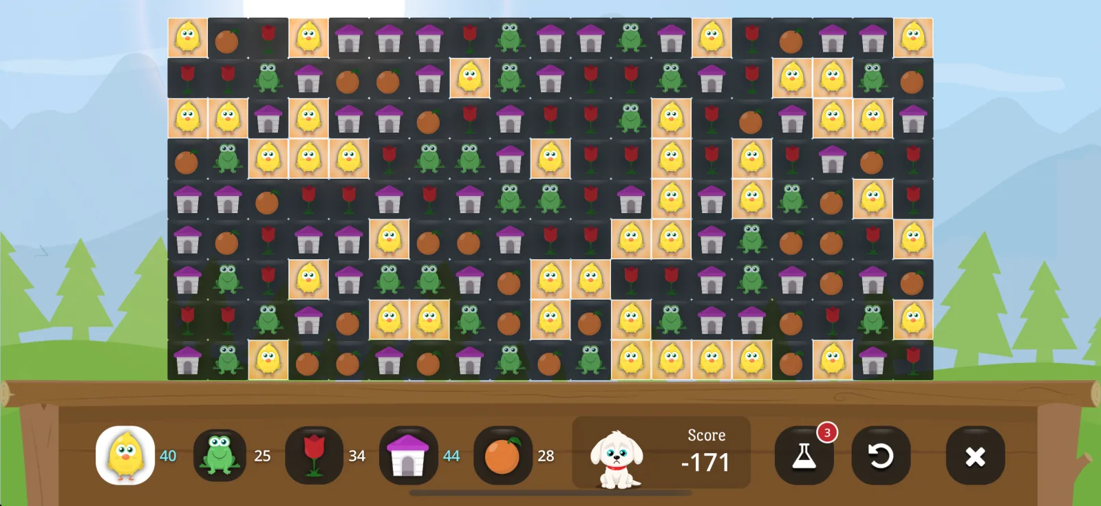 A game on iPhone with every chick highlighted