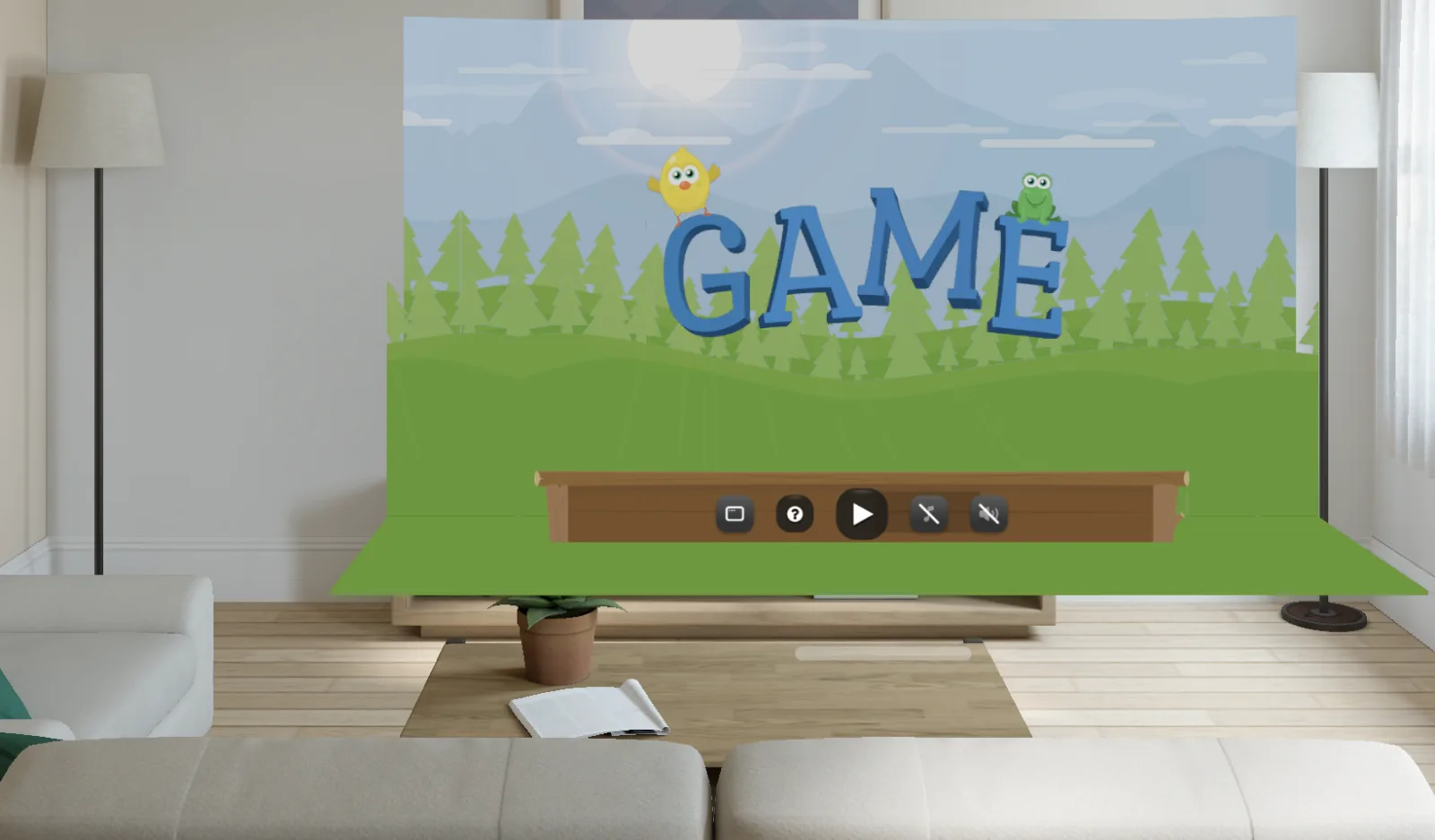 GAME's table on Apple Vision Pro, standing in a living room